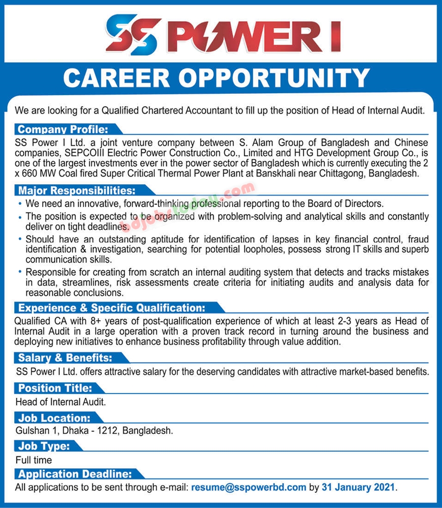 SS Power I Ltd, "Qualified Chartered Accountant" Jobs | bdjobstoday.com