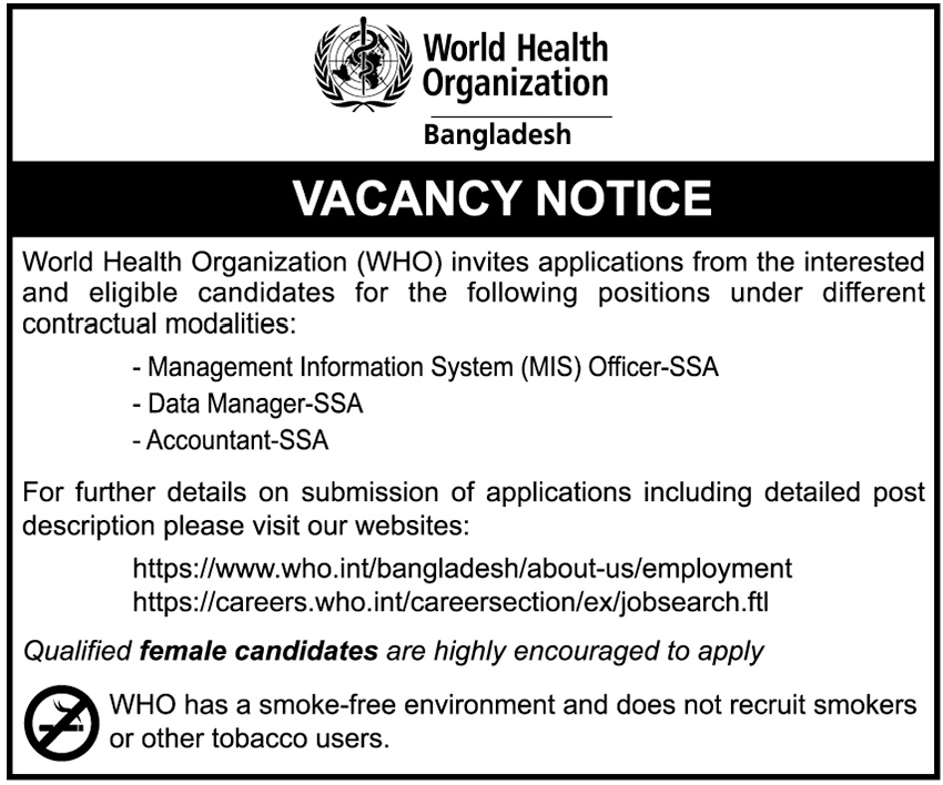 World Health Organization (WHO), "Accountant" Jobs | Bdjobstoday.com