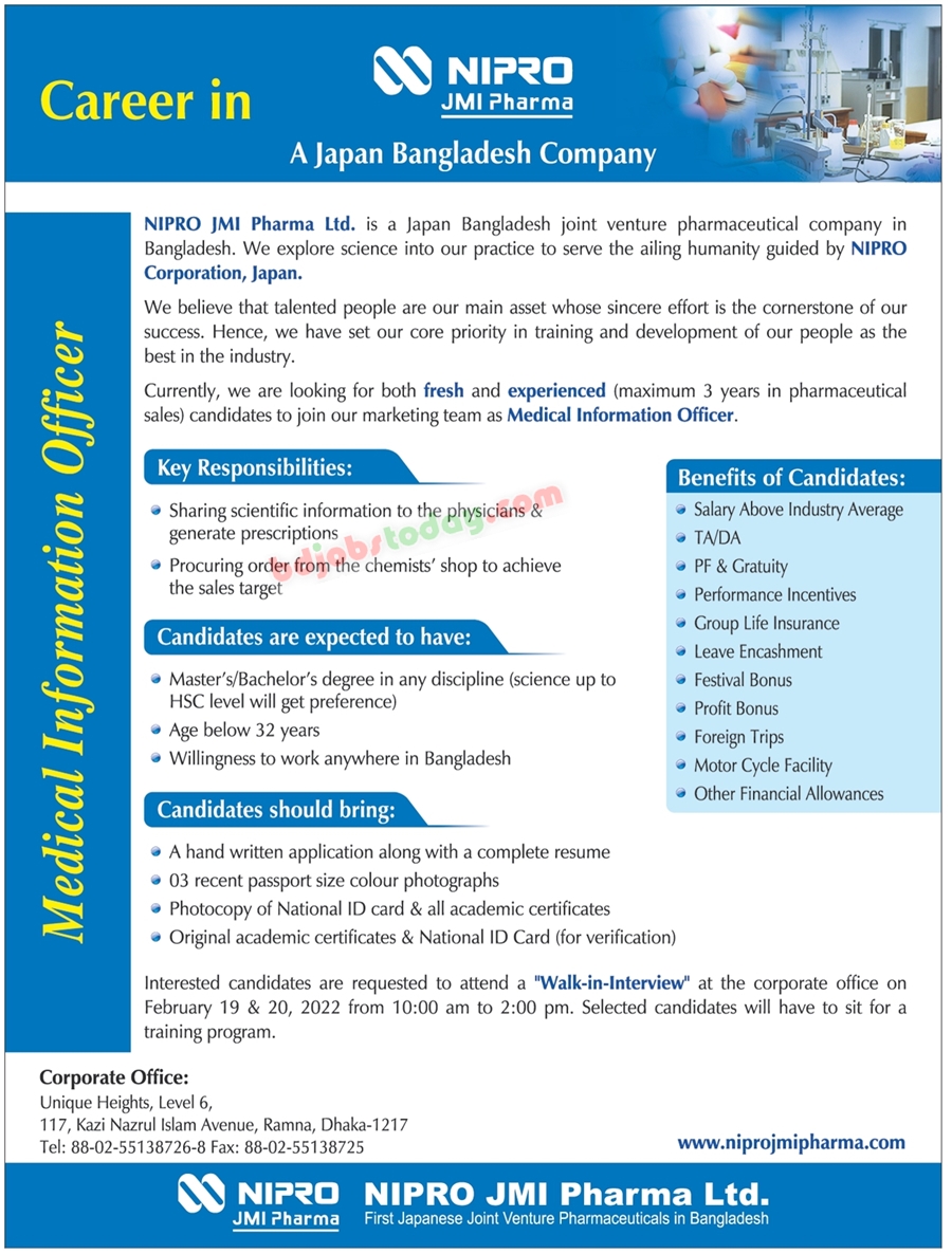 nipro-jmi-pharma-ltd-medical-information-officer-jobs-bdjobstoday