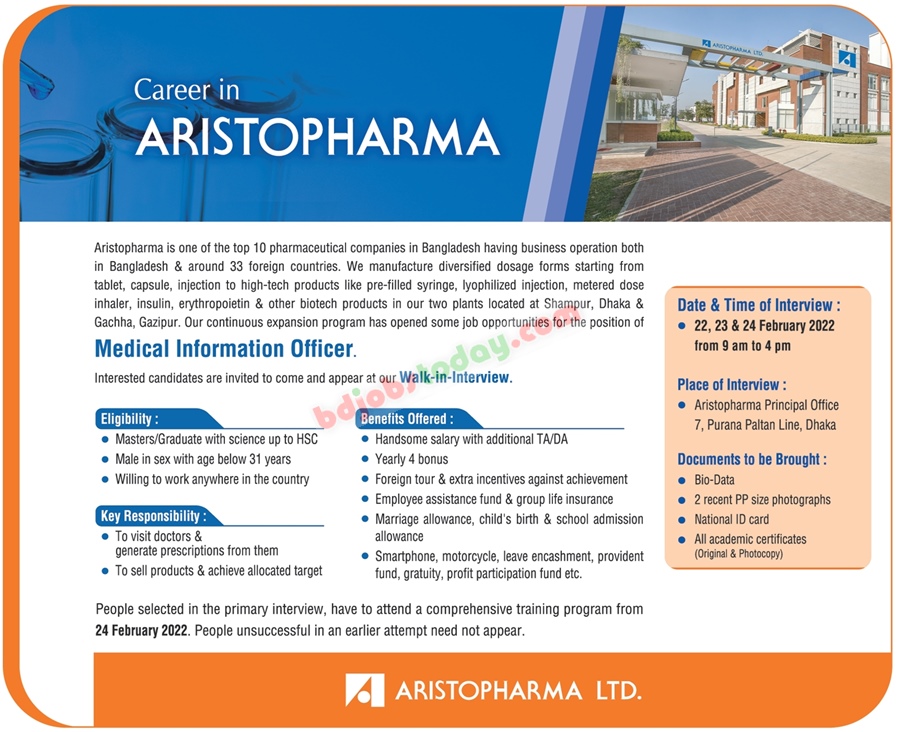 aristopharma-ltd-medical-information-officer-jobs-bdjobstoday