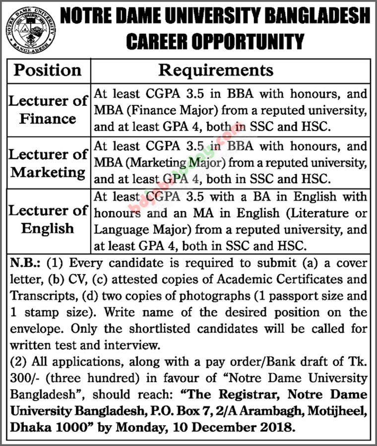 Notre Dame University Bangladesh, "Lecturer (Marketing)" Jobs ...