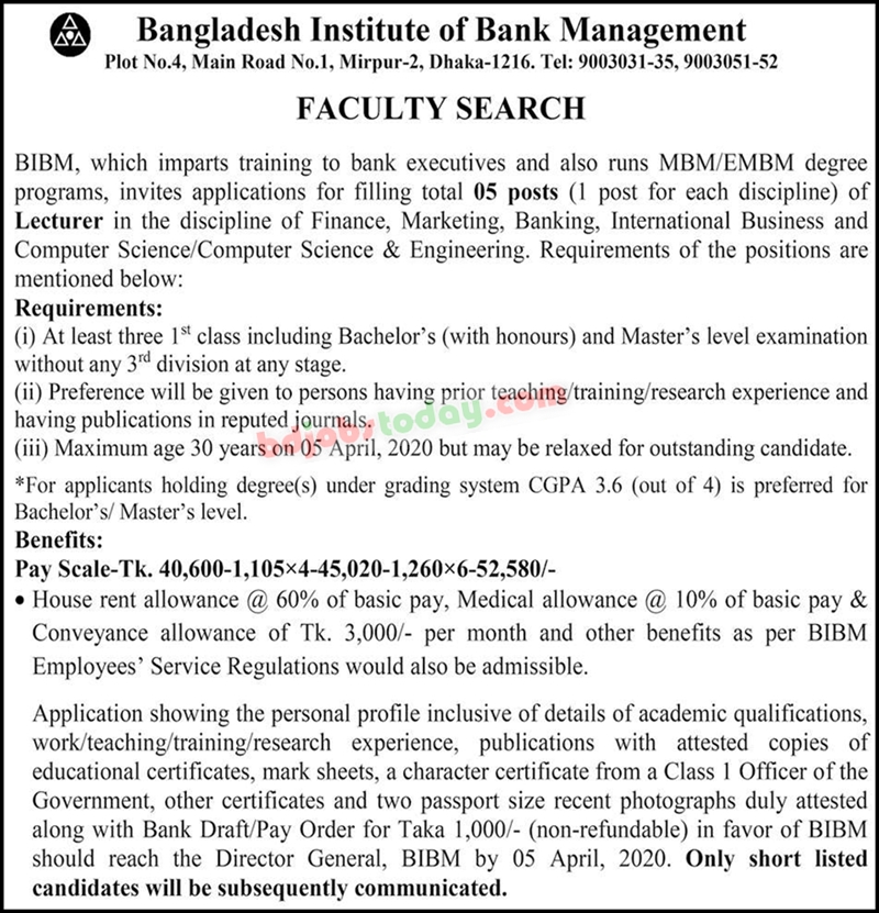 Bangladesh Institute Of Bank Management (BIBM), "Lecturer (CS/CSE ...